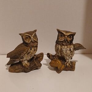 Vintage 80s Homco Brown and Cream Owl Figurines